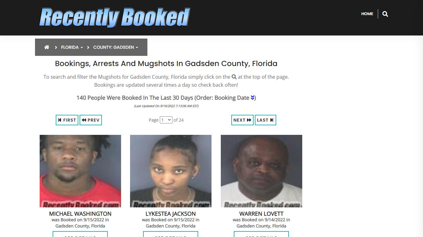 Recent bookings, Arrests, Mugshots in Gadsden County, Florida